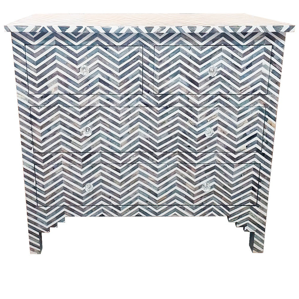 Bone Inlay 4 Drawer Chest : Zig Zag : Charcoal
