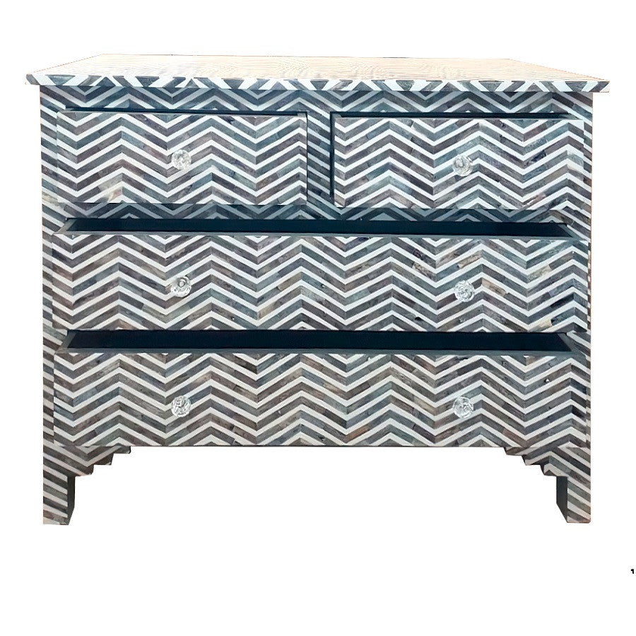 Bone Inlay 4 Drawer Chest : Zig Zag : Charcoal