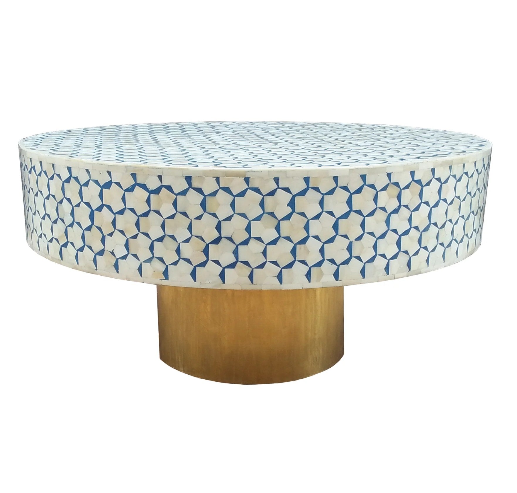 Bone Inlay Round Coffee Table : Tri-Square : Marine Blue