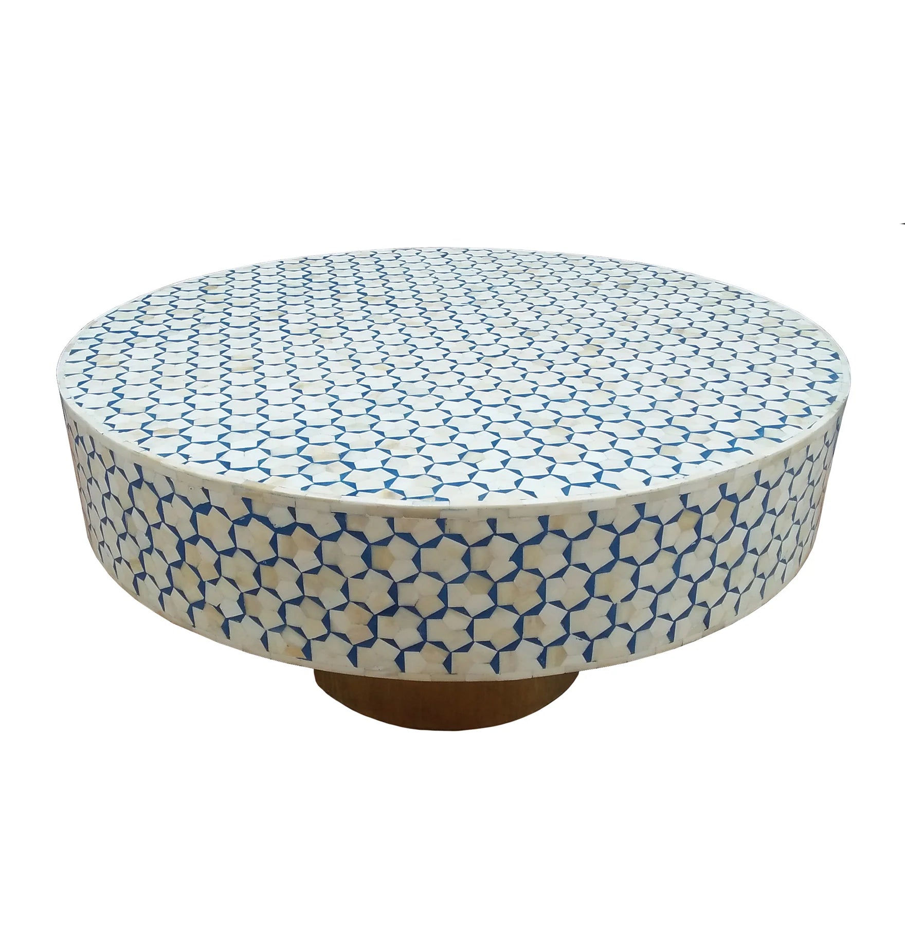 Bone Inlay Round Coffee Table : Tri-Square : Marine Blue