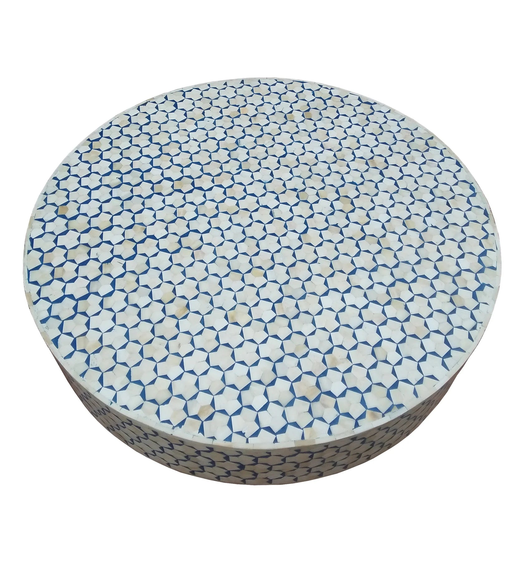 Bone Inlay Round Coffee Table : Tri-Square : Marine Blue