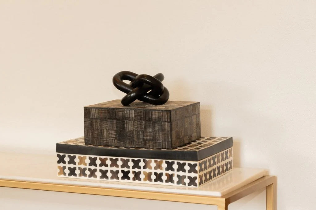 Bone Inlay Small Box : Cross Weave : Brown