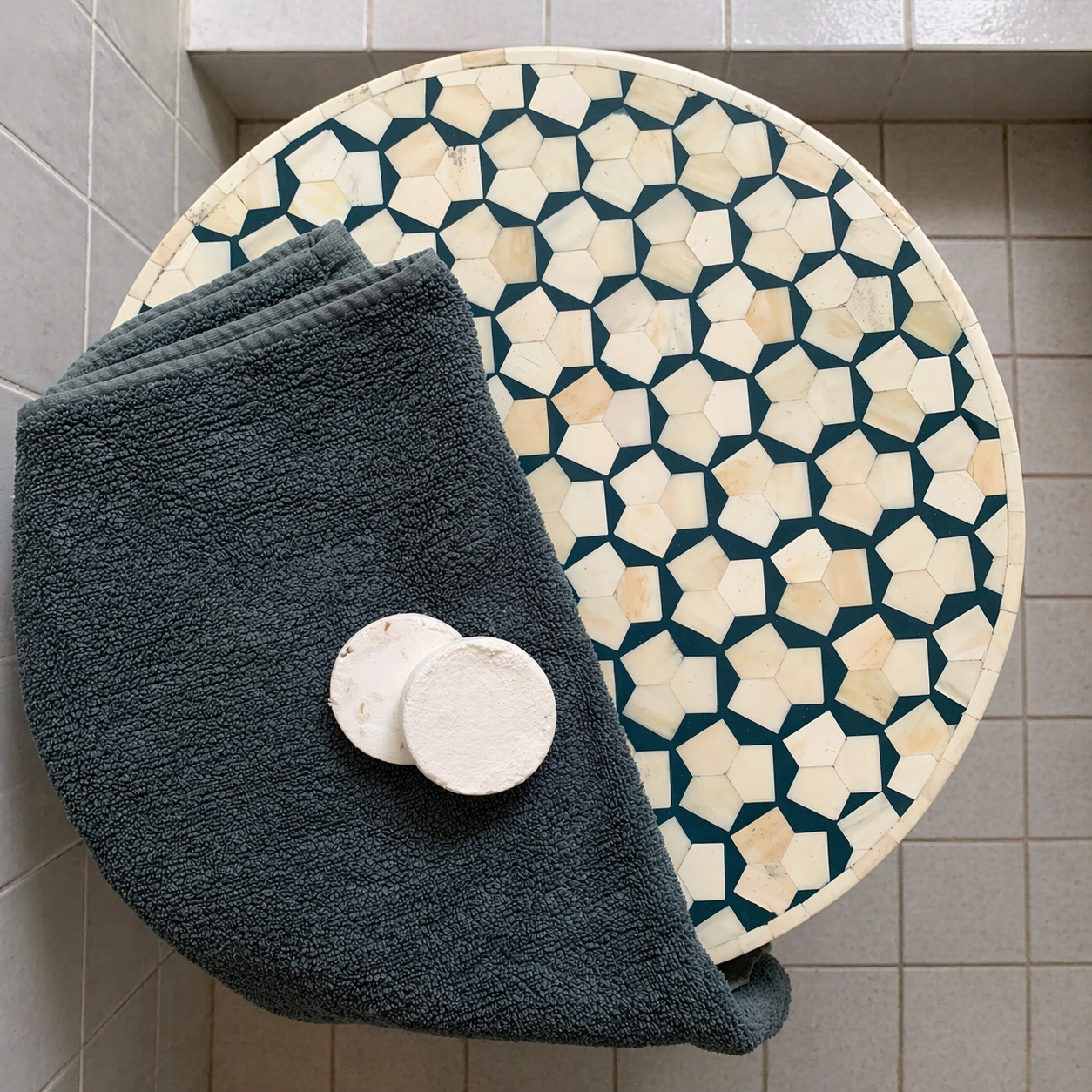 Bone Inlay Accent Table : Tri-Square : Teal