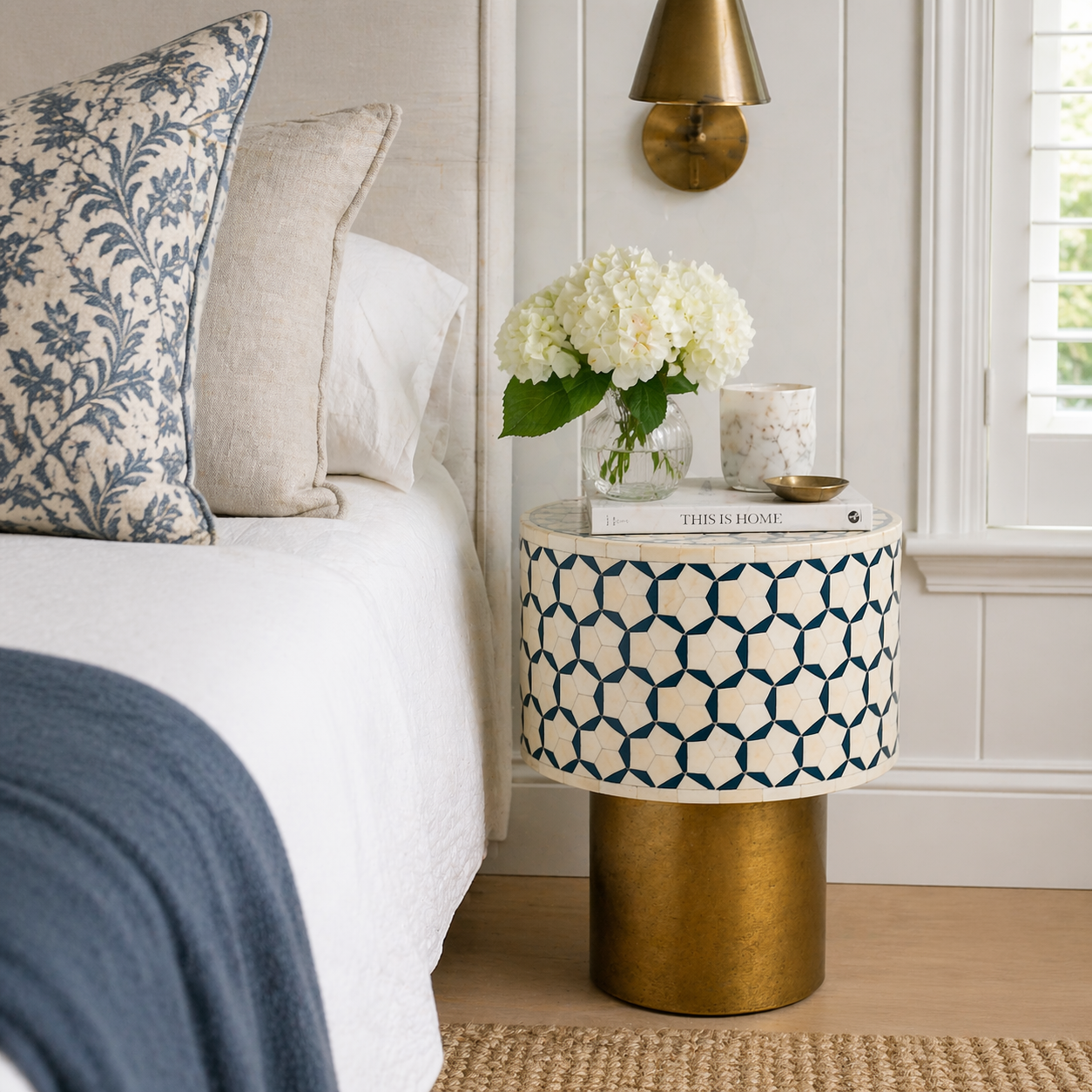 Bone Inlay Accent Table : Tri-Square : Teal