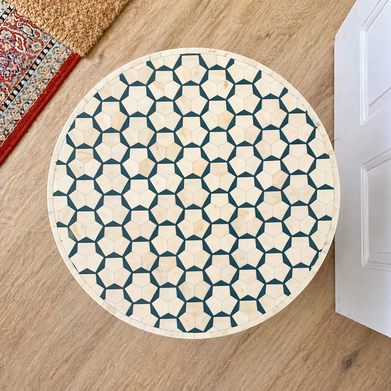 Bone Inlay Accent Table : Tri-Square : Teal