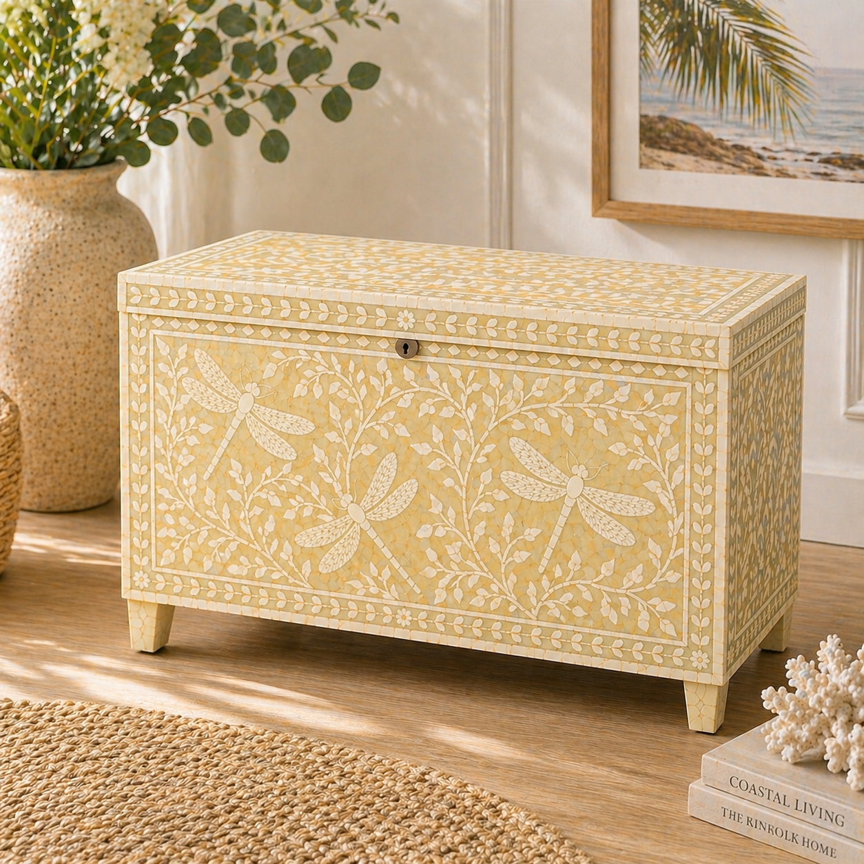 Bone Inlay Storage Chest / Blanket Box : Dragonfly