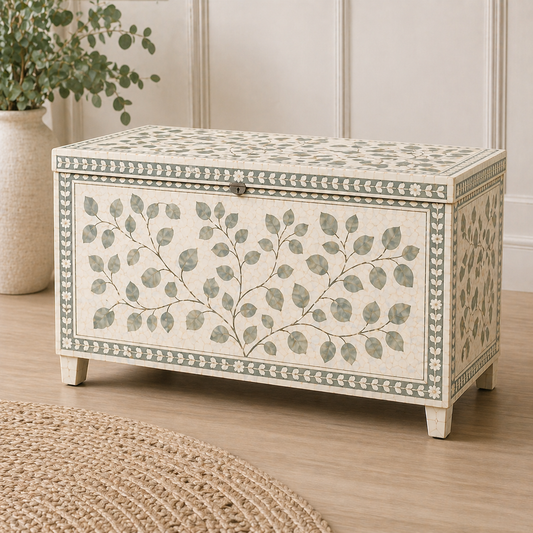 Bone Inlay Storage Chest / Blanket Box : Eucalyptus Leaf