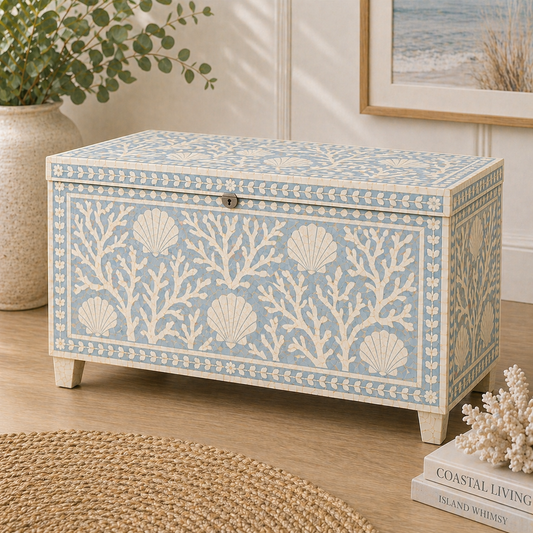 Bone Inlay Storage Chest / Blanket Box : Coastal Reef