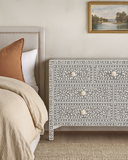 Bone Inlay Bedroom Suite : Floral : Grey (1 Chest & 2 Bedsides)