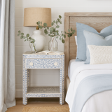 Bone Inlay 1 Drawer Bedside (with Undershelf) :  Floral : Grey