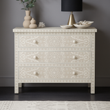 Bone Inlay 4 Drawer Chest : Medallion : Off White