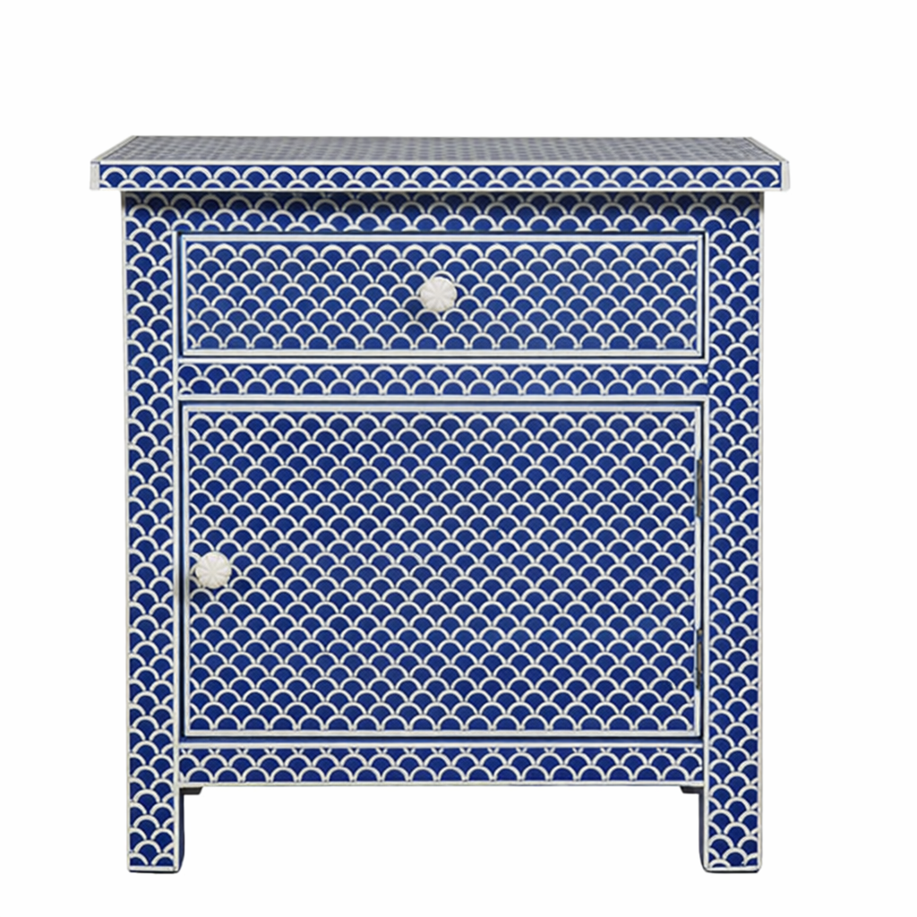 Bone Inlay Large Bedside Cabinet : Scallop : Navy