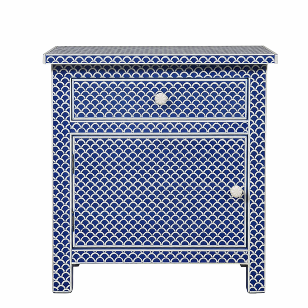 Bone Inlay Large Bedside Cabinet : Scallop : Navy