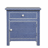 Bone Inlay Large Bedside Cabinet : Scallop : Navy