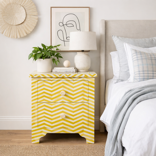 Bone Inlay Small 2 Drawer Bedside Chest : Zig Zag : Sunshine Gold