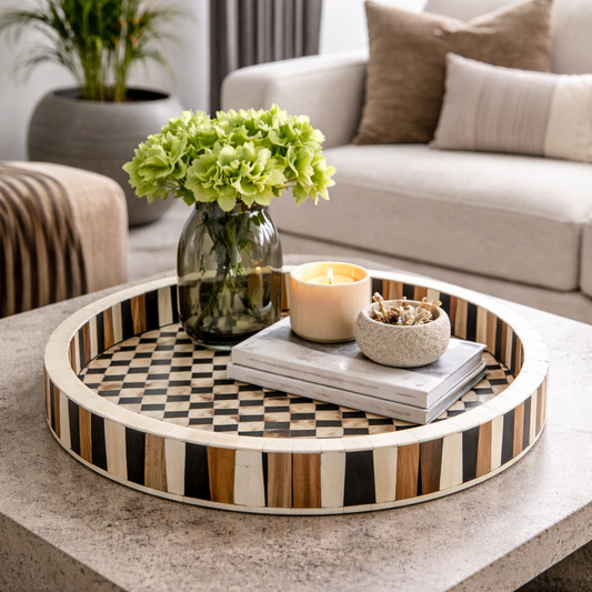 Bone & Timber Inlay Round Tray : Desert Loom : Black