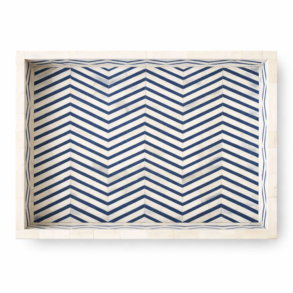 Bone Inlay Rectangular Tray : Zig Zag : Royal Blue