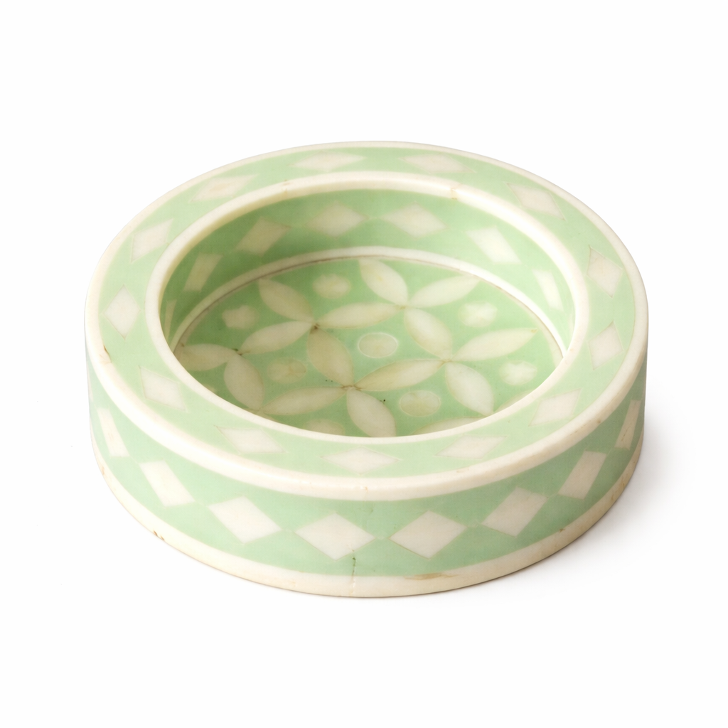 Bone Inlay Round Coaster/Trinket Tray : Starburst : Fern