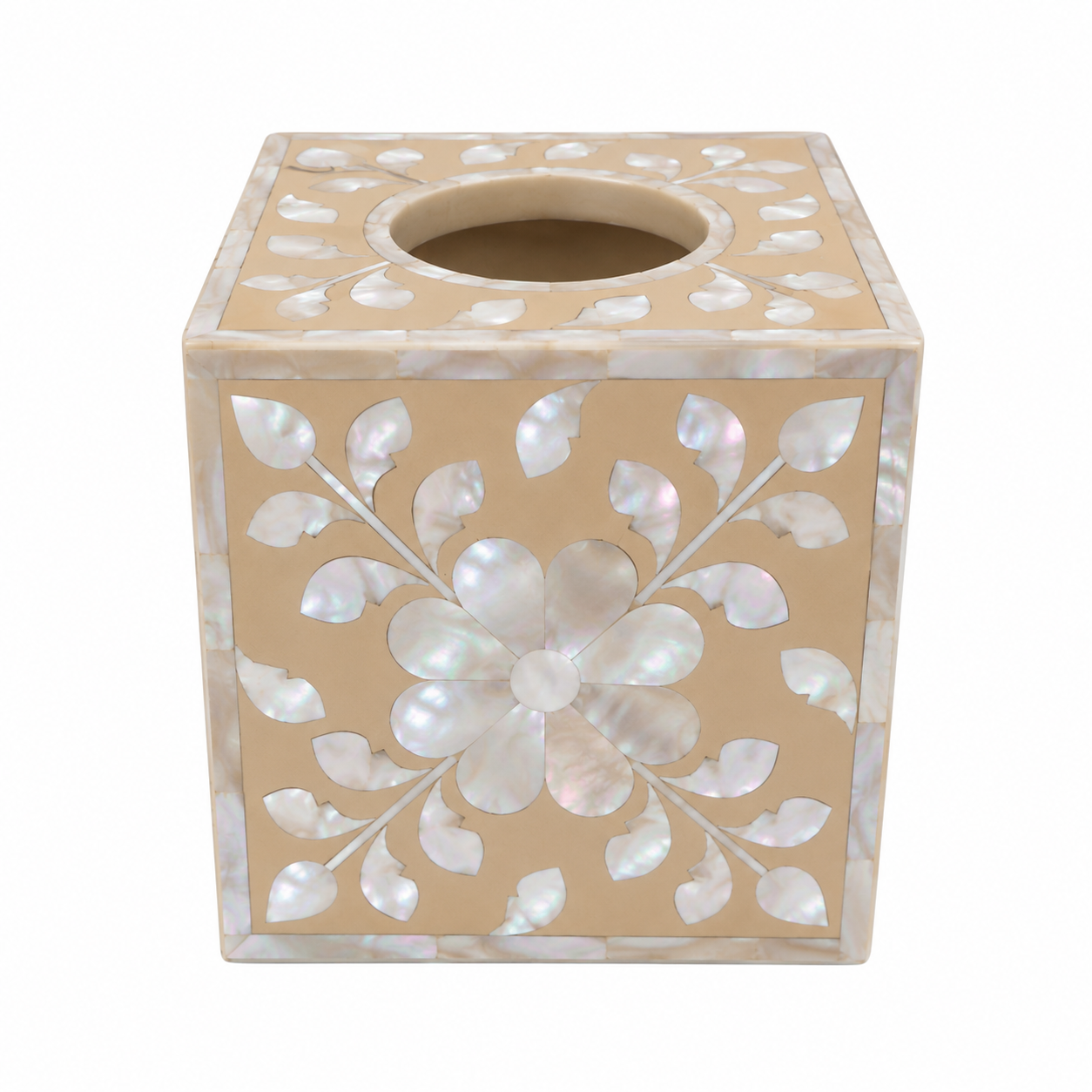 Mother of Pearl Inlay Small Tissue Holder : Floral : Sand