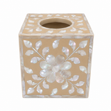 Mother of Pearl Inlay Small Tissue Holder : Floral : Sand