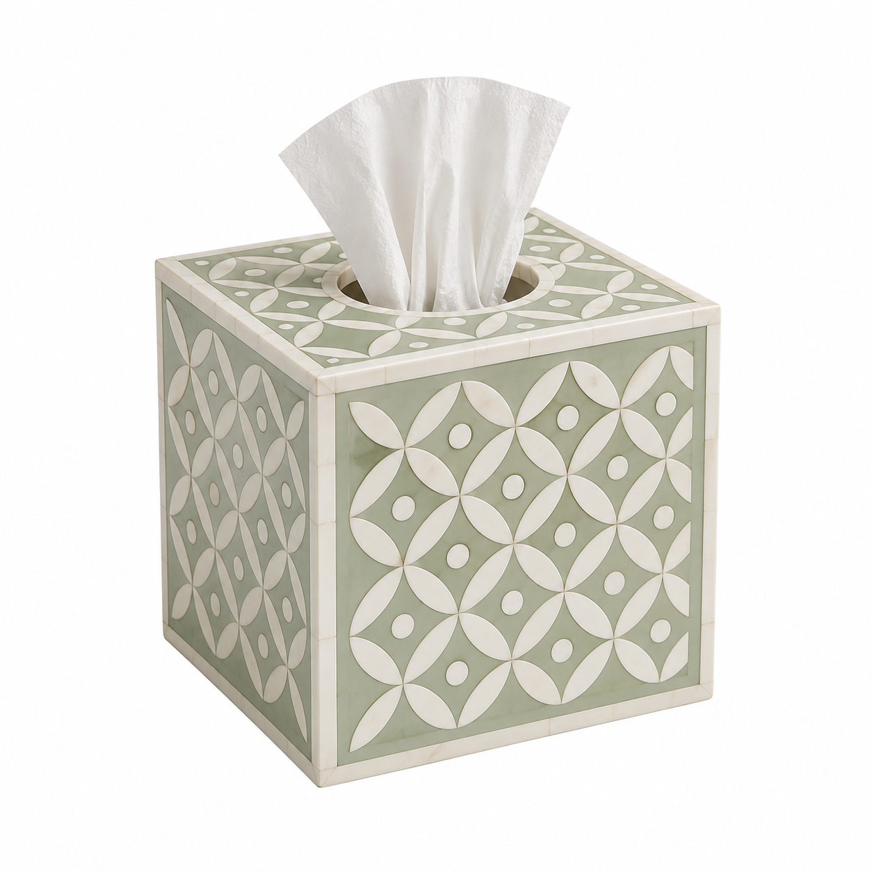 Bone Inlay Small Tissue Holder : Starburst : Sage