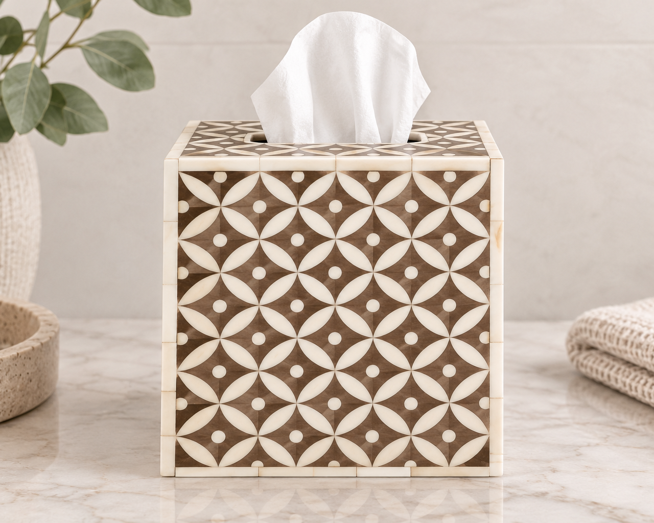 Bone Inlay Small Tissue Holder : Starburst : Chocolate