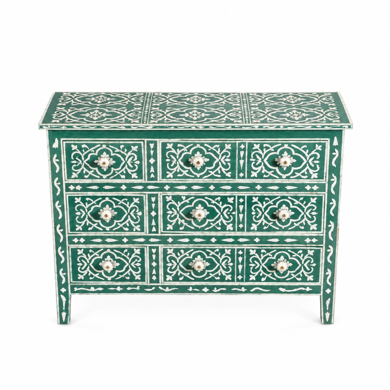 Bone Inlay 6 Drawer Chest : Damask : Teal
