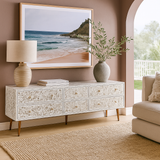 Mother of Pearl Inlay TV Sideboard : Liana : White