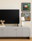 Bone Inlay Waterfall TV Sideboard : Stripe : Grey