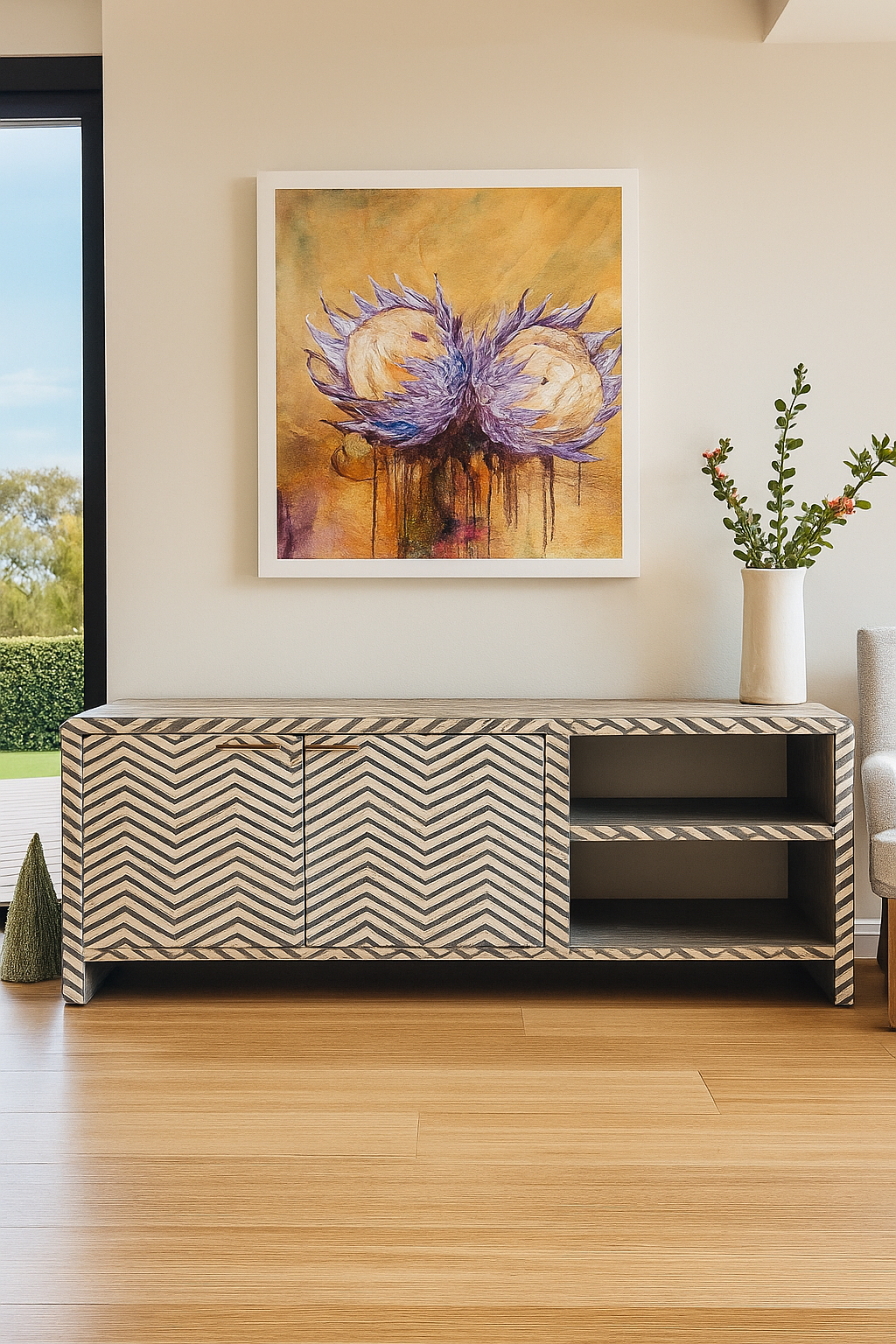 Bone Inlay 2 Door TV Sideboard : Zig Zag : Black