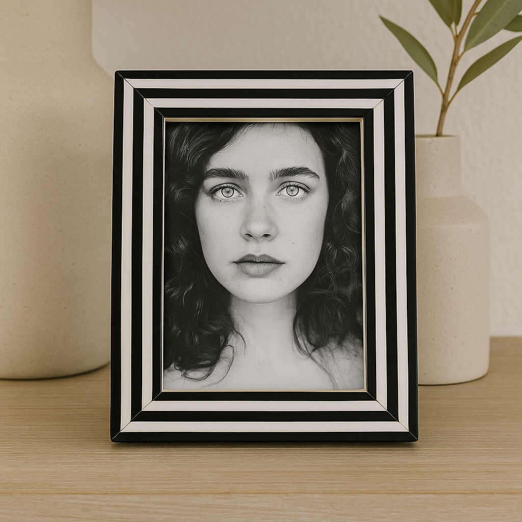 Bone Inlay Picture Frame : Stripe : Black & White