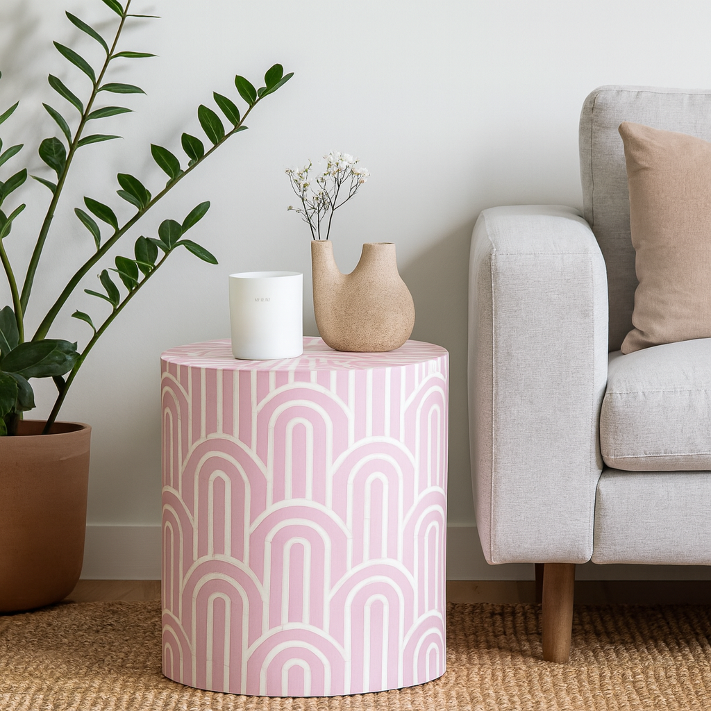 Bone Inlay Side Table : Arches : Pink