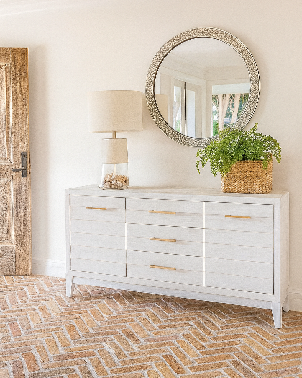 Bone Inlay Round Mirror : Floral : Grey