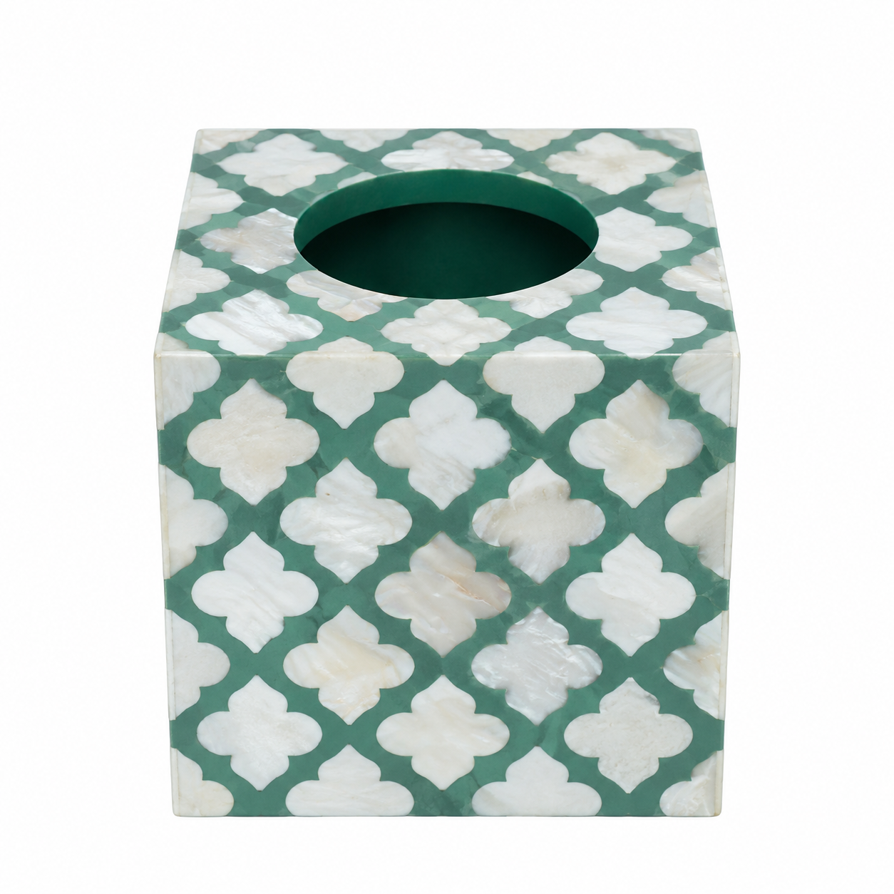 Bone Inlay Small Tissue Holder : Quatrefoil : Green
