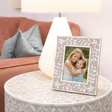 Mother of Pearl Inlay Picture Frame : Floral : Grey