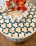 Bone Inlay Accent Table : Tri-Square : Teal