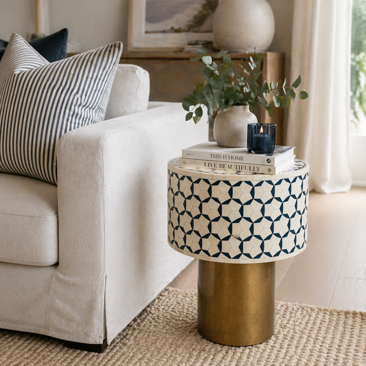Bone Inlay Accent Table : Tri-Square : Teal