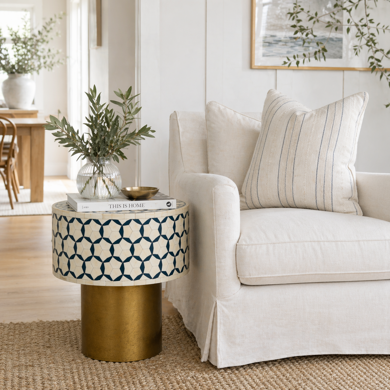 Bone Inlay Accent Table : Tri-Square : Teal