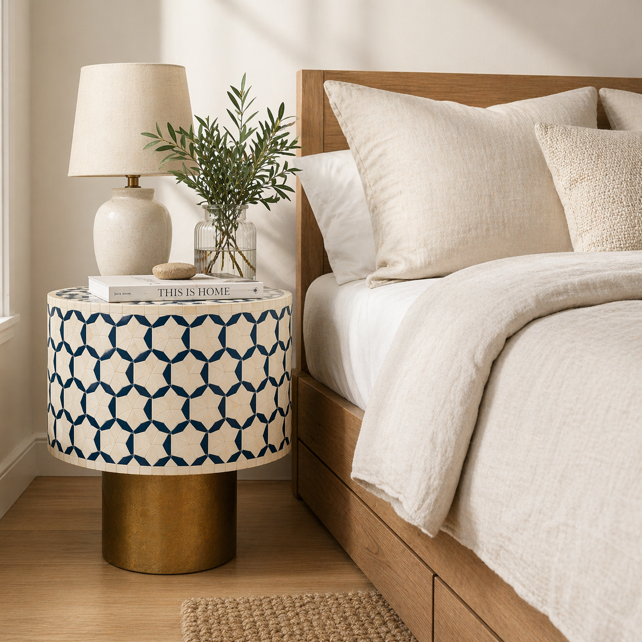 Bone Inlay Accent Table : Tri-Square : Teal