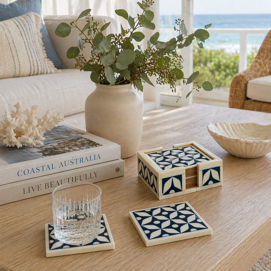 Bone Inlay Coasters (4) : Starburst : Navy