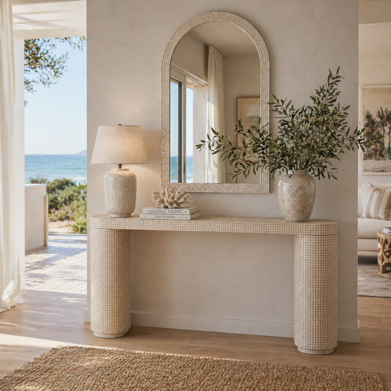 Arcadia Bone Inlay Console : Limestone