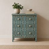 Bone Inlay 3 Drawer Chest : Damask : Teal