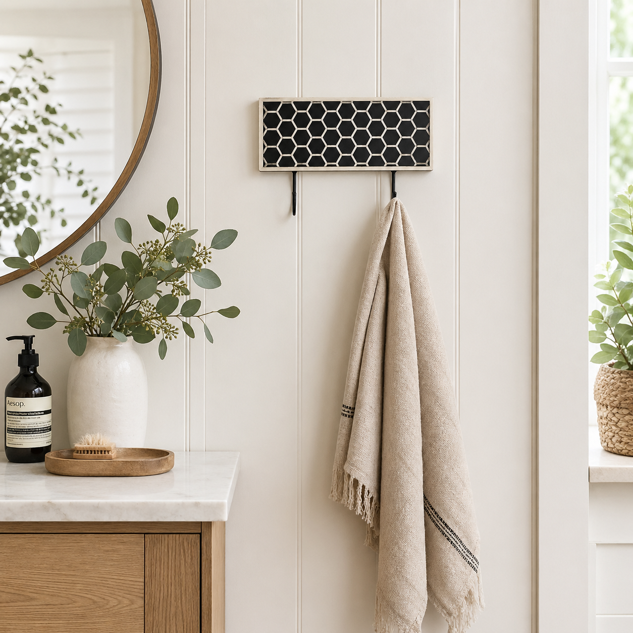 Bone Inlay Small Wall Hook : Abela : Black