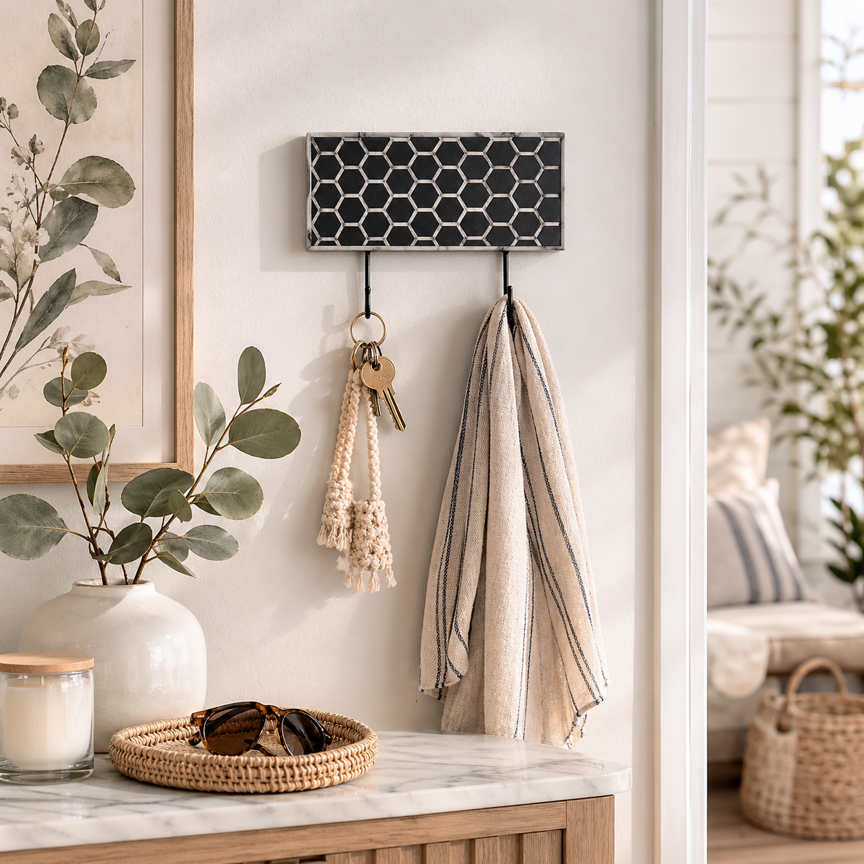 Bone Inlay Small Wall Hook : Abela : Black