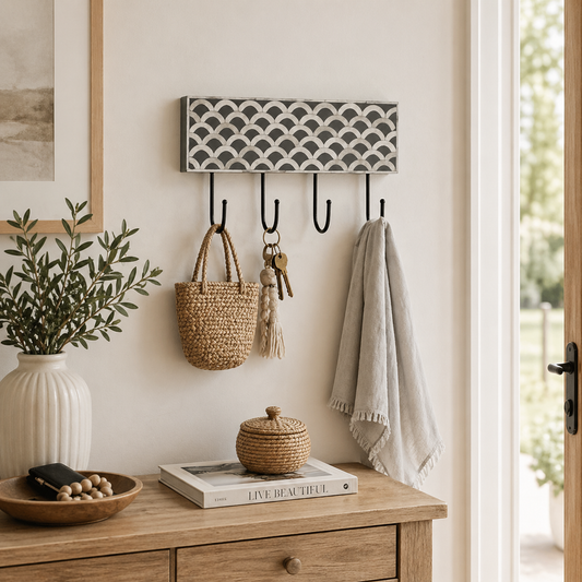 Bone Inlay Small Wall Hook :  Fishscale : Grey