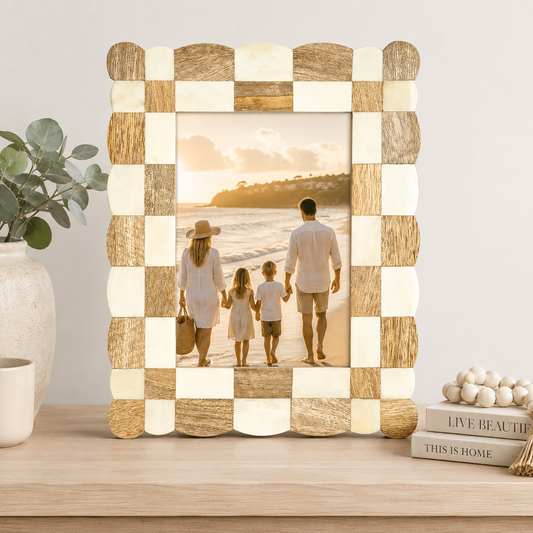 Bone & Timber Inlay Rectangular Photo Frame : Scallop : Natural