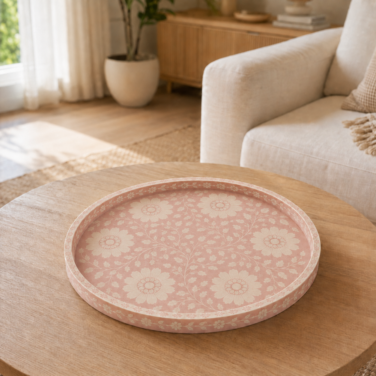 Bone Inlay Round Tray : Dahlia : Soft Pink