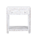 Mother of Pearl Inlay Bedroom Suite : Floral : White (1 Chest & 2 Bedsides)