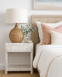 Mother of Pearl Inlay Bedroom Suite : Floral : White (1 Chest & 2 Bedsides)