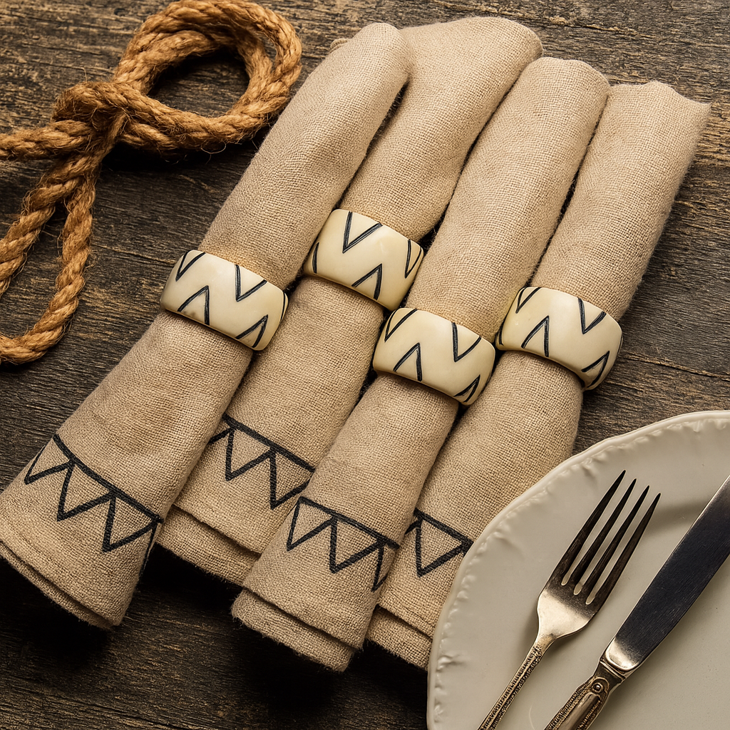 Wood & Bone Napkin Rings (Set of 6) | Handcrafted Wood & Ethically Sourced Bone